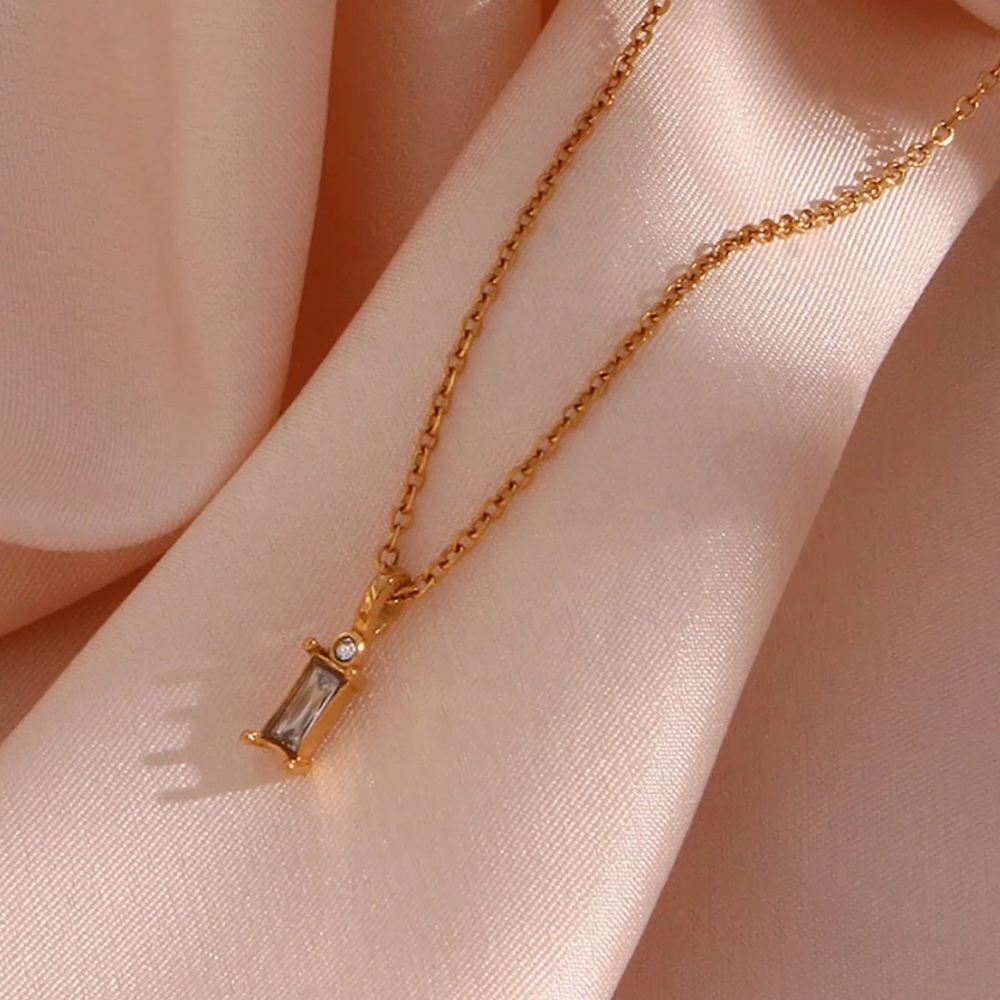 New 18K Gold Mini Square Clear Pendant Necklace, nice Necklace, cute Necklace
